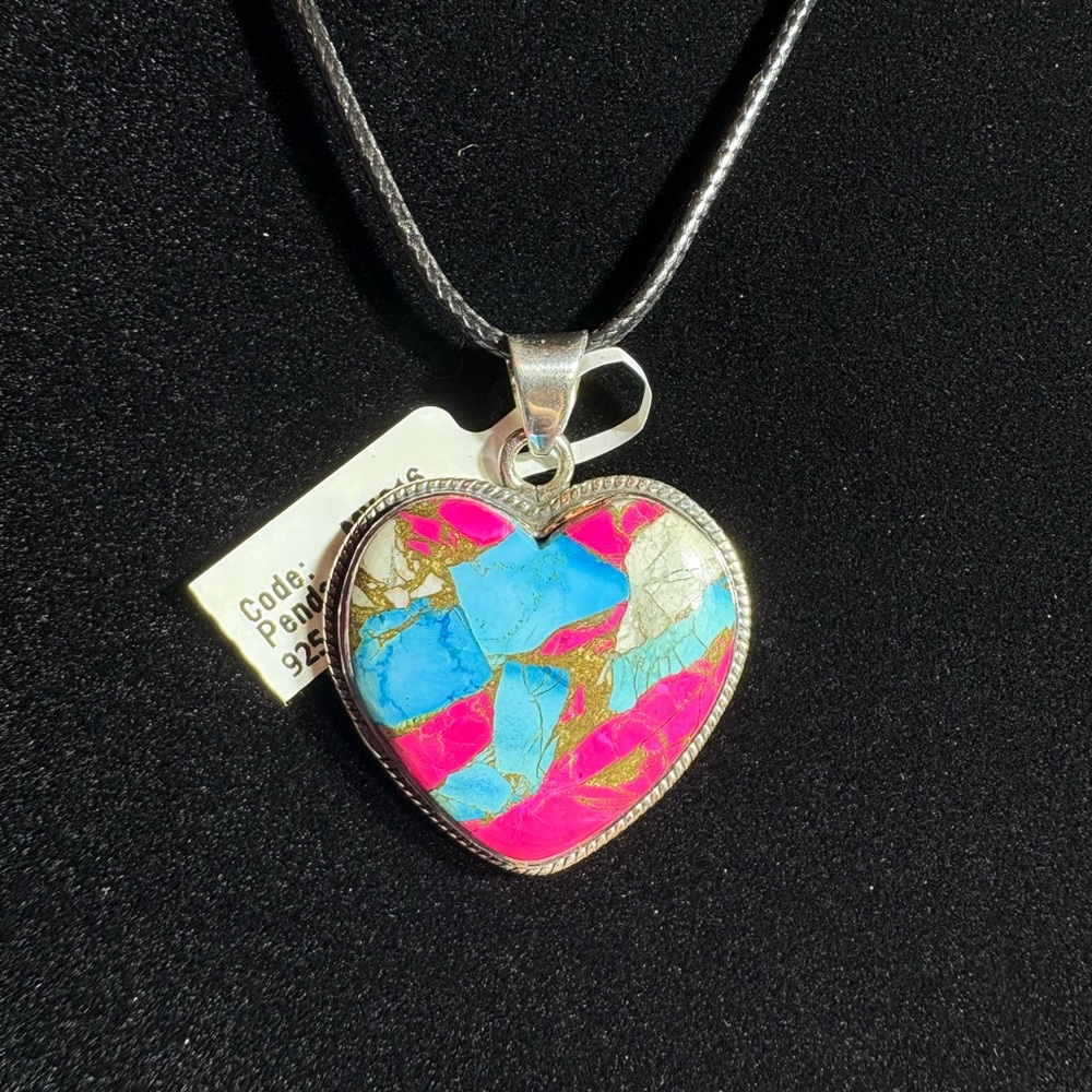 Cotton Candy Pink Copper Heart Turquoise Pendant